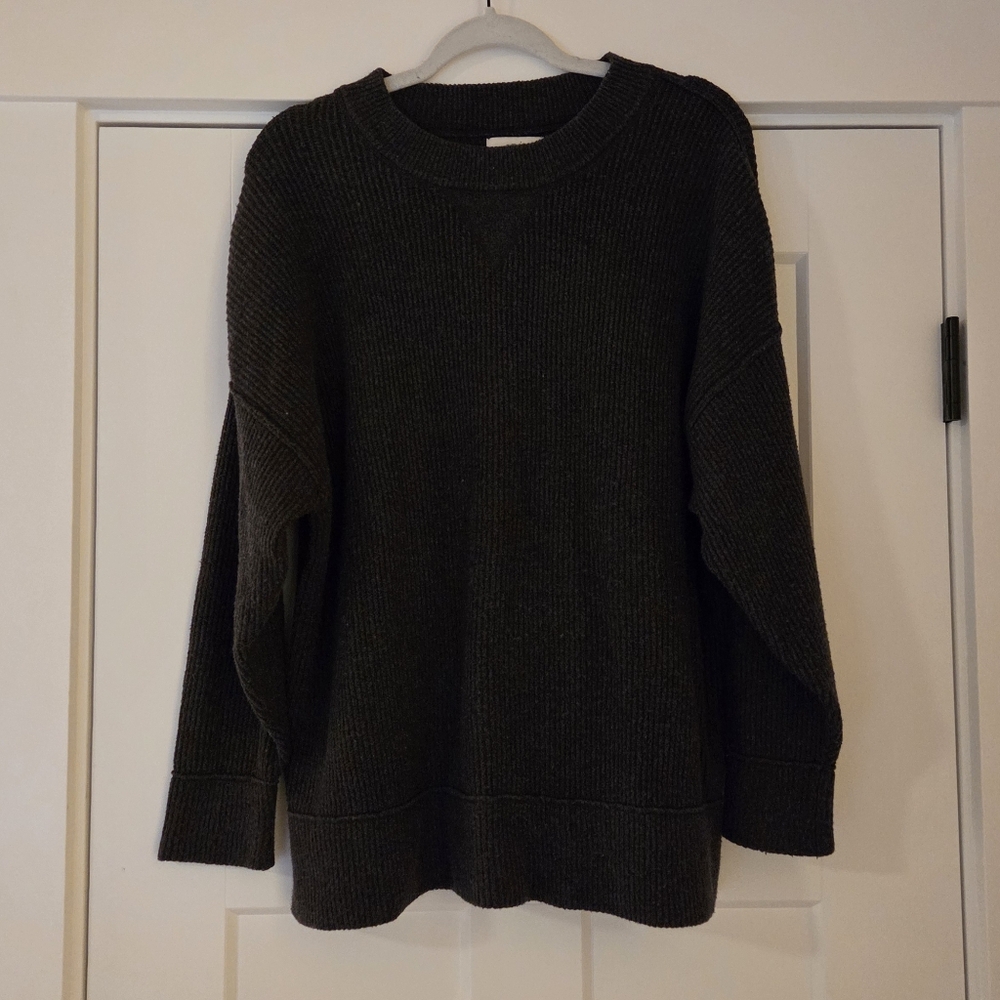 Aerie Brushed Legging Friendly Ribbed Knit Crewneck Sweater Size Medium In Grey